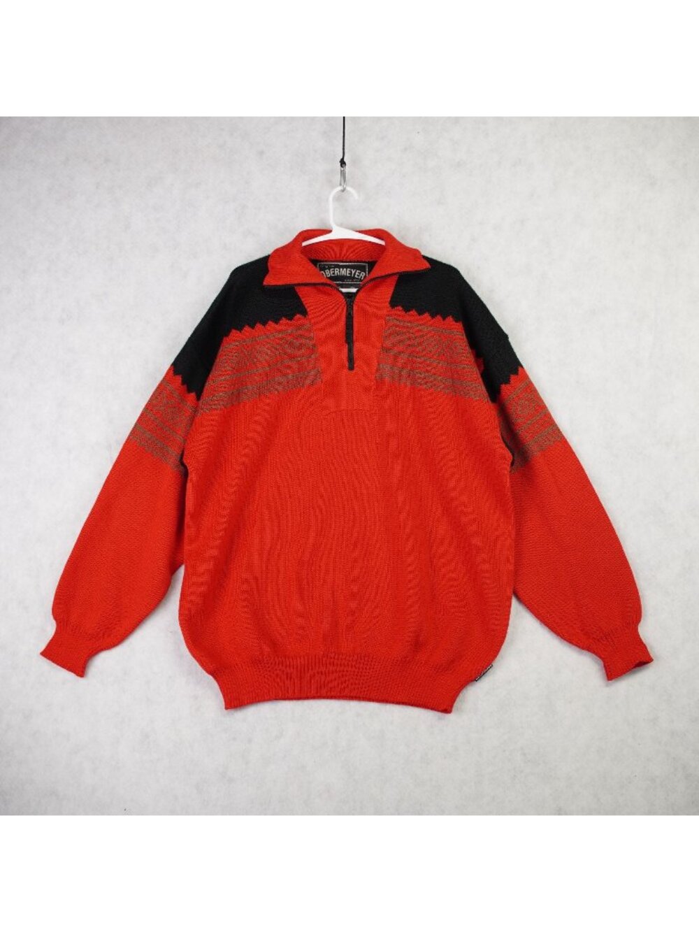 Vintage Obermeyer Red Nordic Knit Pullover Sweater Half-Zip Collar Mens Sz XL